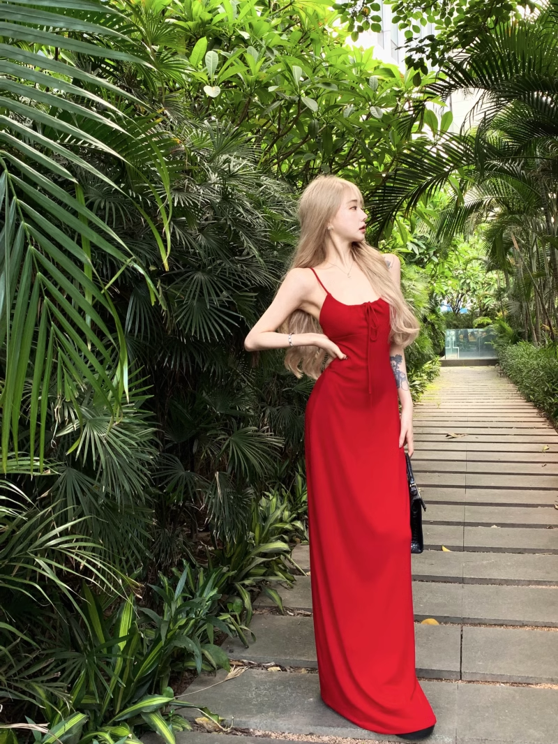 Sexy Straps Red Sheath Long Party Dress Birthday Outfits YM1825