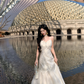 Elegant Spaghetti Straps Jacquard Prom Dress Tulle Satin Party Dress YM2052