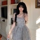 Sweet Green Princess Organza Splicing Tie Waist Printed Puffy Prom Dress Birthday Party Dress YM2047