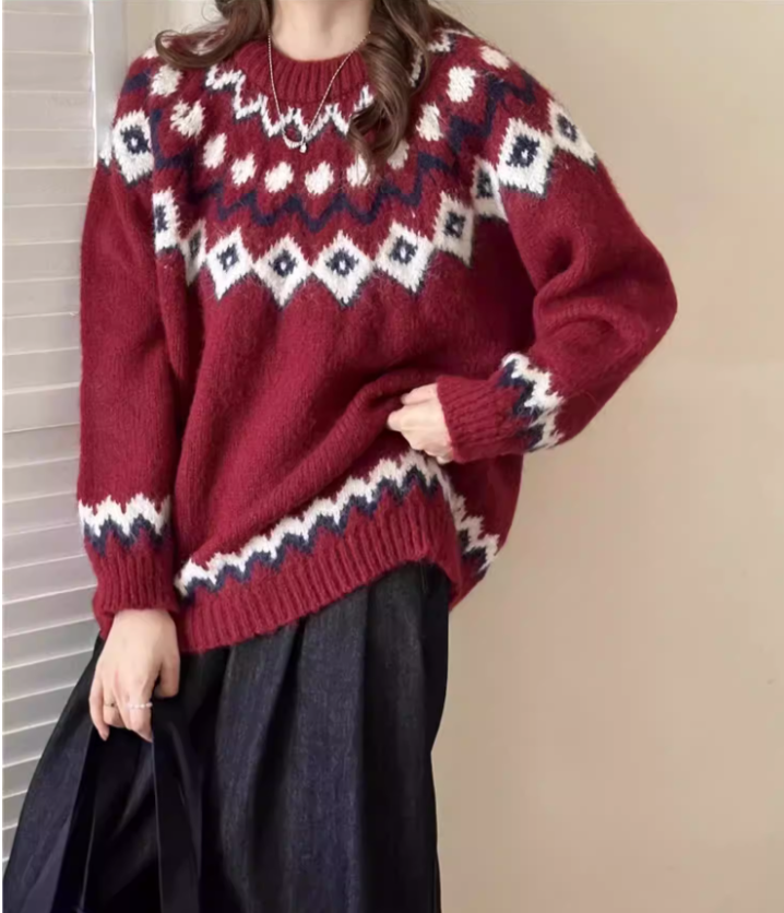 Retro Fair Isle Sweater Thick Pullover Knitwear YM2421