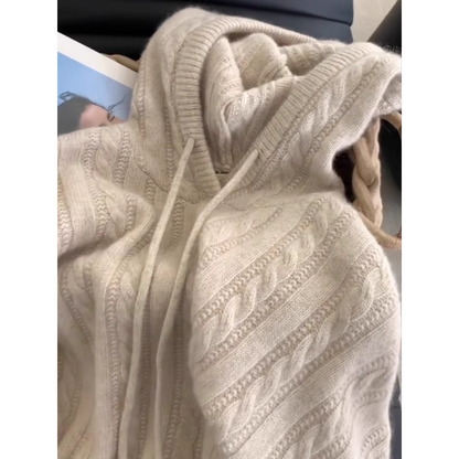 Women's Drawstring Hooded Cable Sweater YM1841