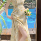 Beach vacation yellow floral puff sleeve dress for women summer  YM1132