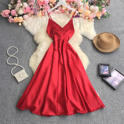 A-line V Neck Pure Color Dress  YM528