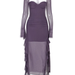 Fashion Purple Dress Mesh Ruffled Long Sleeves Dress YM972