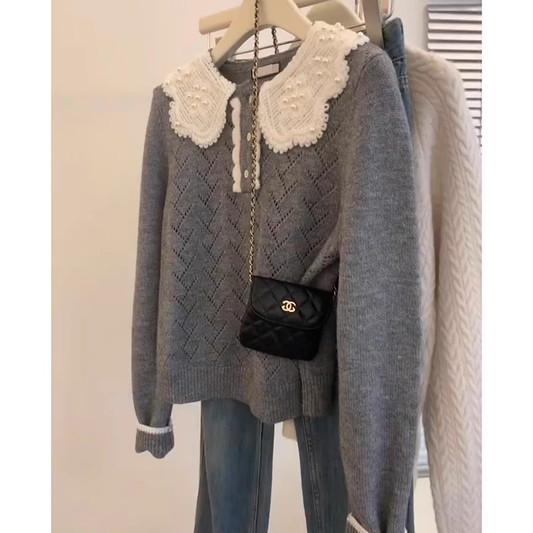 Grey baby doll collar sweater YM1887