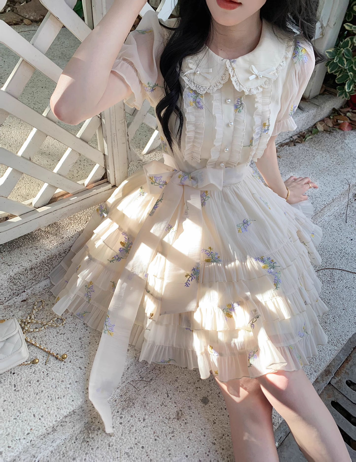Cute Sweet Doll Collar Embroidered Tulle Short Birthday Party Dress YM2040