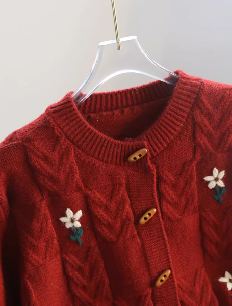 Retro Red Horn Button Sweater Cardigan YM2443