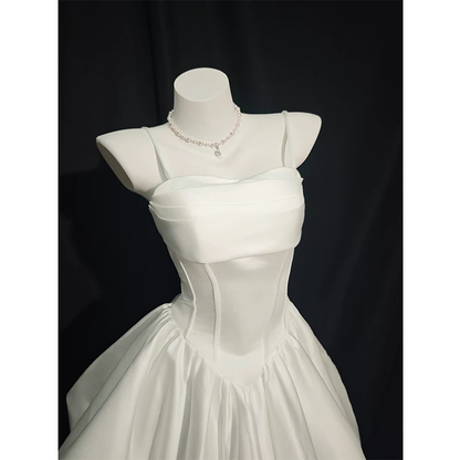 Classy White Spaghetti Straps Satin Short Birthday Dress YM2457