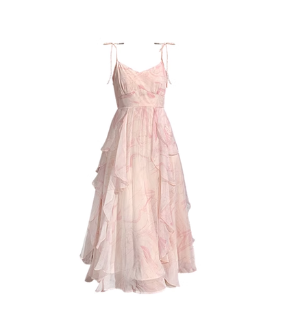 Pink Suspender Holiday Dress Ruffle Fairy Seaside Vacation Dress YM2327