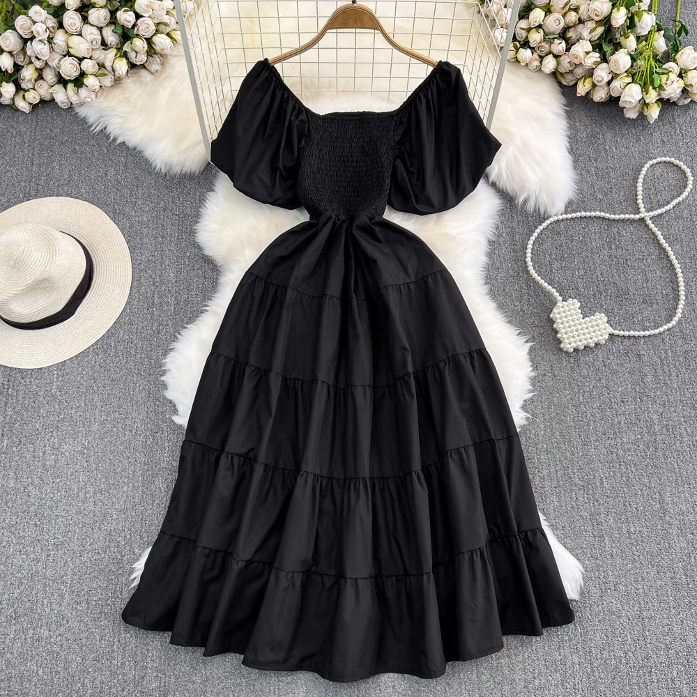 Bubble Square Neck A-Line Dress Seaside Summer Dress , YM277