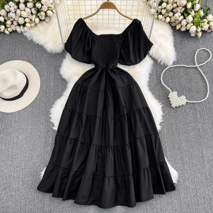 Bubble Square Neck A-Line Dress Seaside Summer Dress , YM277