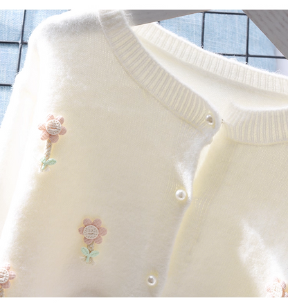 Sweet Short Sweater Jacket New Style Pink Outer Long-Sleeved Knitted Cardigan YM2360