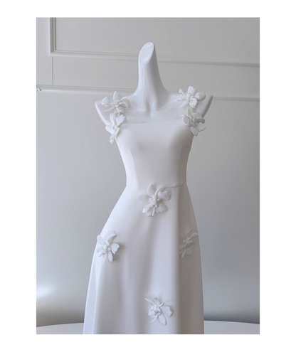 White Suspender Flower Dress Retro Summer Vacation Dress YM2117