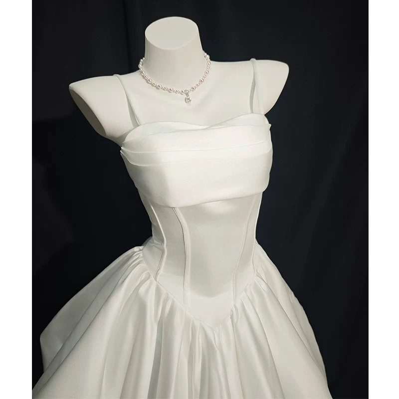 Classy White Spaghetti Straps Satin Short Birthday Dress YM2457