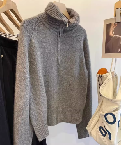 Off White Half-zip Collar Knit Sweater Pullover Turtleneck Sweater YM2420