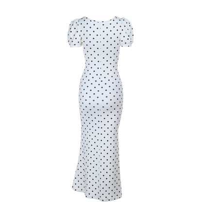 Cute V Neck Polka Dot Mermaid Long Holiday Dress Vacation Dress YM2254