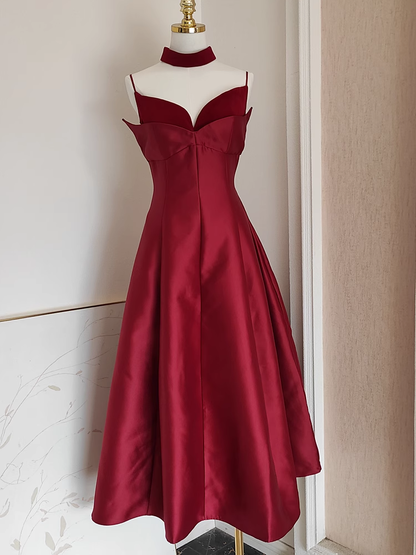 Classy Satin Velvet Stitching A Line Party Dress Black Birthday Dress YM2105