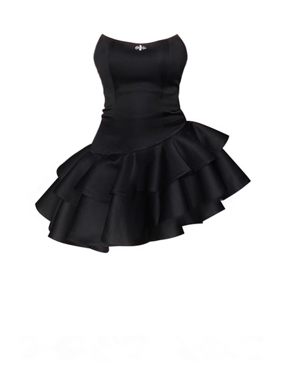 women's black irregular puffy short dress YM728