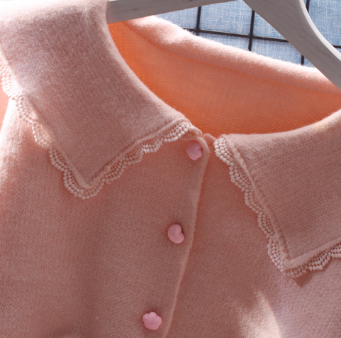 Pink Lace Doll Collar Short Sweater Jacket New Japanese Style Sweet Knitted Sweater YM2383