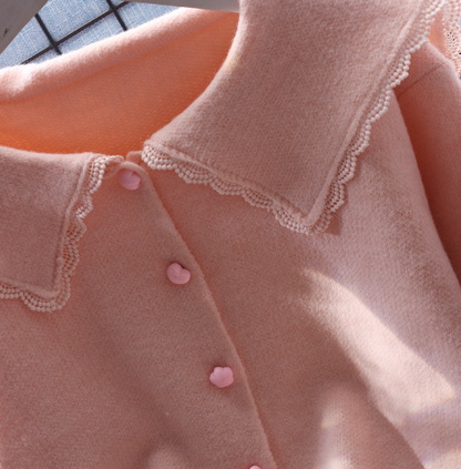 Pink Lace Doll Collar Short Sweater Jacket New Japanese Style Sweet Knitted Sweater YM2383