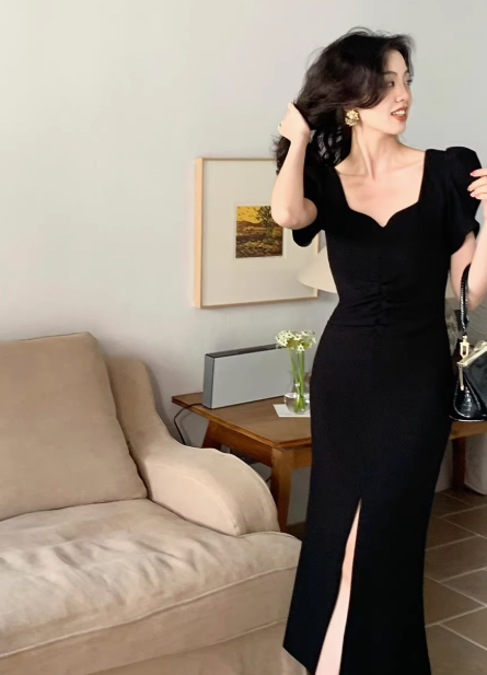 Fashion short sleeves party dress mermaid slit evening dress YM1957