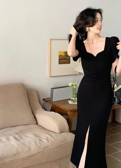 Fashion short sleeves party dress mermaid slit evening dress YM1957