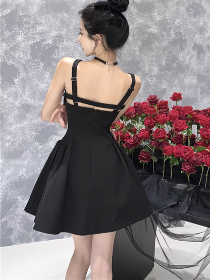 Simple Black Square Neck A Line Holiday Dress Mini Party Dress YM2128