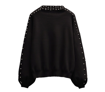 Black Heavily Hand-Beaded Sweater, Slimming And Age-reducing Sweater YM2290