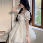 Sweet Apricot Princess Style Bowknot Organza Short Dress Puff Birthday Party Dress YM2031
