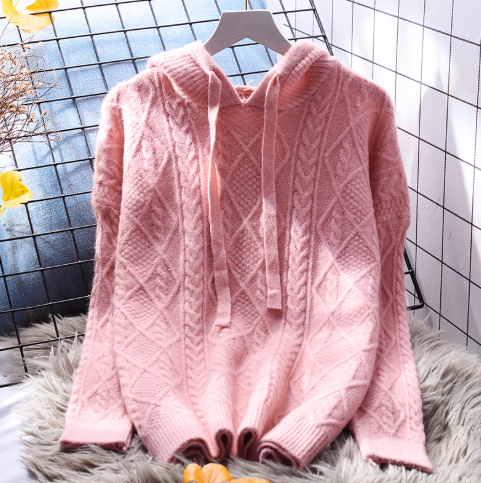 Sky Blue Hooded Cable Pullover Sweater Soft And Stylish Knitted Sweater YM2364