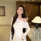 Irregular waisted off-shoulder dress with suspender skirt two-piece set YM1922