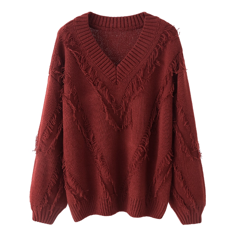 Burgundy High-End Sweater Women's Early Autumn Chic Knitted Sweater YM2284