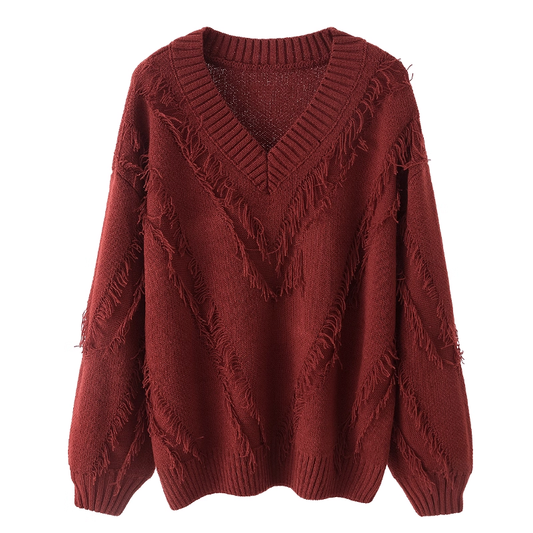 Burgundy High-End Sweater Women's Early Autumn Chic Knitted Sweater YM2284
