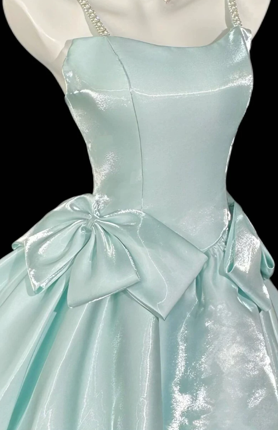 Pretty Mint Green Spaghetti Strap Satin Beaded A Line Short Birthday Dress Cocktail Dress YM2465