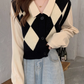 New Plaid Knit Vest Fake Two-Piece Sweater Shirt YM358