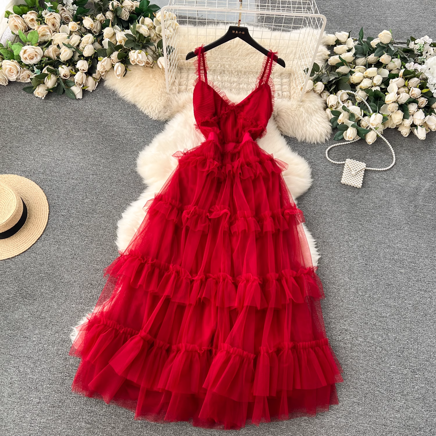 A-line V Neck Tulle Summer Dress  YM1178