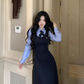 College Style Striped Shirt Fake Two Piece Dress Women's New YM2034