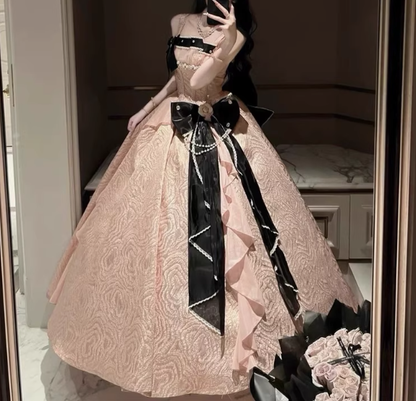 Charming Silver Gray Long Evening Dress Lolita Birthday Party Dress YM2141