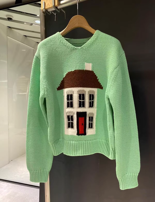 Green Cute Good Looking Sweater Loose Age-Reducing Knitted Sweater YM1840
