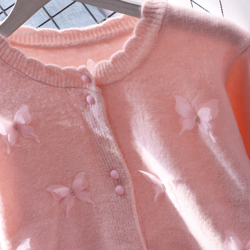 Pink Butterfly Sweater Jacket Sweet Long Sleeve Knitted Cardigan YM2376