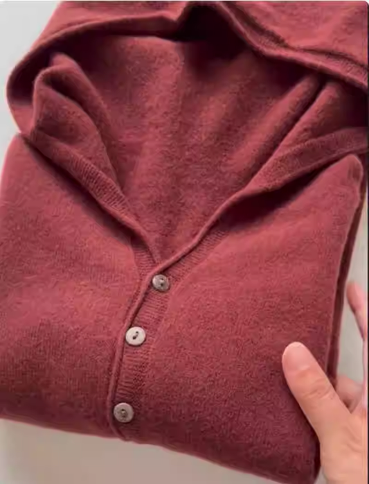 Burgundy hooded cardigan retro sweater YM1896