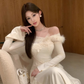 Women's new style one-shoulder long-sleeved dress with lace birthday dress YM1938