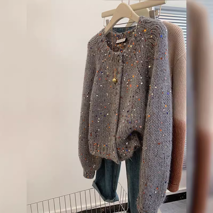 Colorful Sequined Sweater Loose Knitted Coat  YM1869