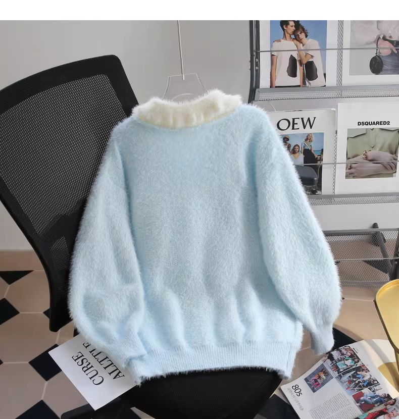 Sweet Collar Blue Snowman Knit Sweater YM2429