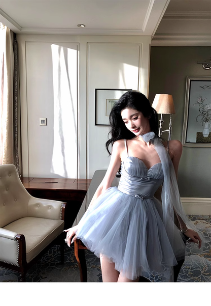 Simple Straps Tulle Princess Prom Dress Birthday Party Outfits YM1998