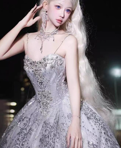 Brilliant Spaghetti Straps Tulle Sequin Lolita Evening Dress Birthday Princess Party Dress YM2146