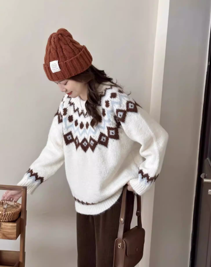 Retro Fair Isle Sweater Thick Pullover Knitwear YM2421