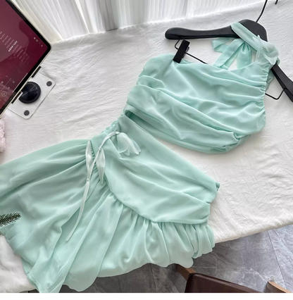 Sexy Green One Shoulder A Line Vacation Dress Mini Party Gown  YM2086