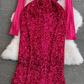 Long-sleeved mesh patchwork stand-up collar sparkling sequin dress YM1015