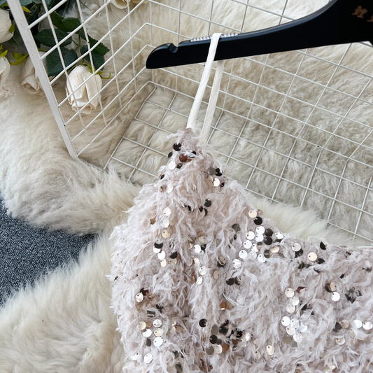 Furry fringed sequin dress  YM786